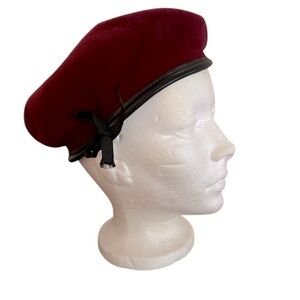 Vintage Raspberry Beret Wool Punk Rock DSCP Garrison Collection Made in USA